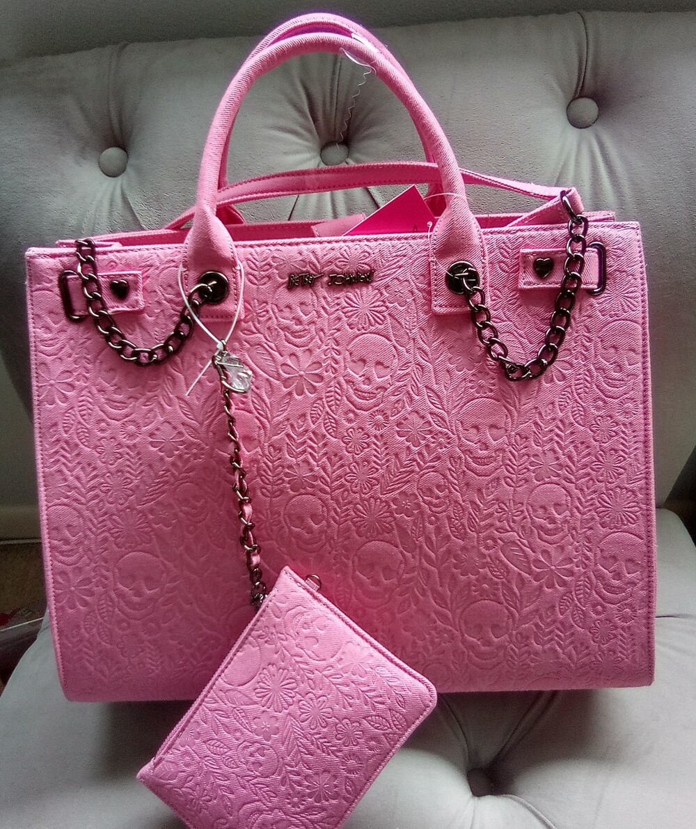 Betsey Johnson Pink Denim Skull Bag